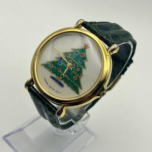 Christmas Tree Dial Gold Case Green Leather Swiss Parts Mov’t Watch